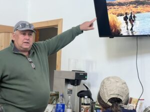 Kirk Deeter spins a fly fishing yarn at a meeting of the Michigan Outdoor Writers Association last weekend. MG 4529